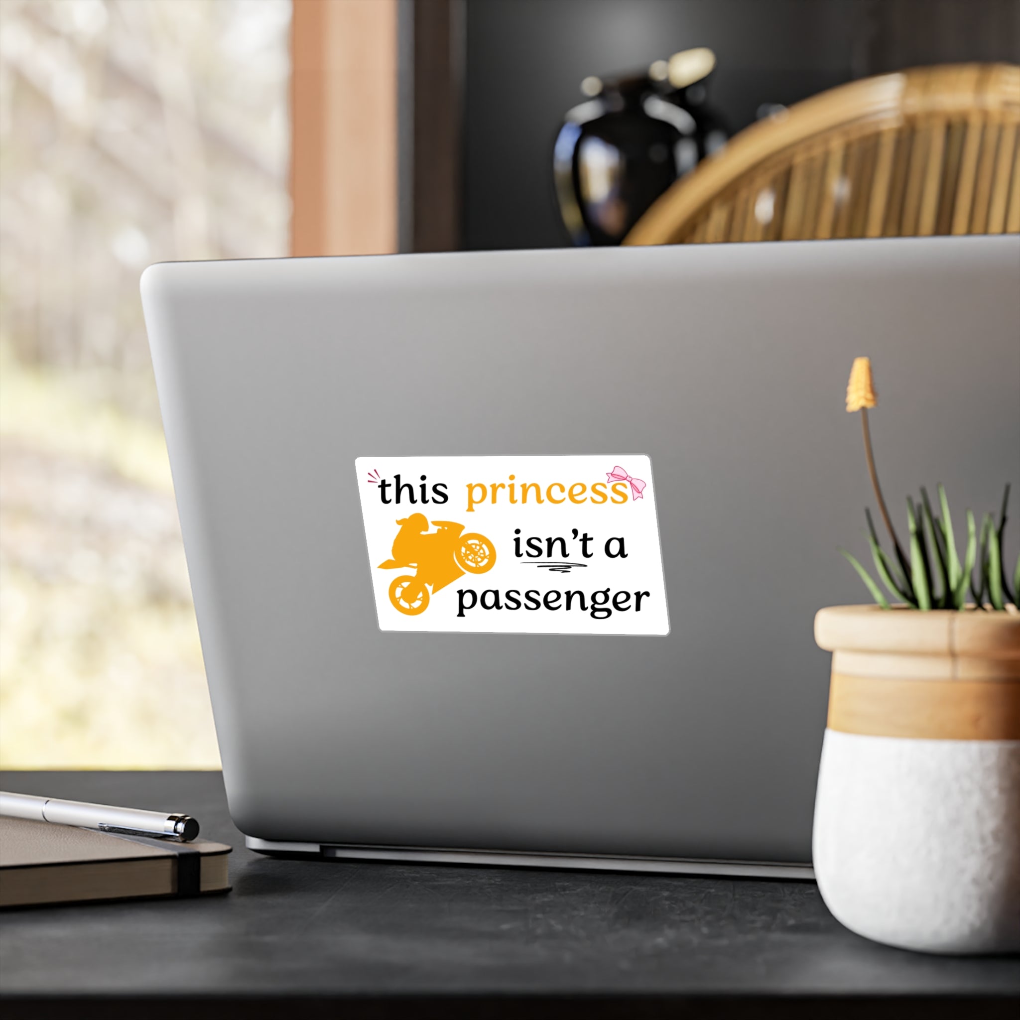 “This Princess Isn’t a Passenger” Motorcycle Sticker | Biker Girl Vinyl Decal | Women Rider Kiss-Cut Sticker